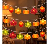 Guirlande d'Automne, 3 Mètre 20 LED Halloween Guirlande Lumineuse à Piles, Guirlande Automne en Feuilles d'Érable, Citrouille, Pomme de Pin, Decoration Automne pour Hollaween Thanksgiving Noël