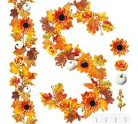 Guirlande d'automne avec feuilles, citrouille et tournesols, Décoration pour l'intérieur et l'extérieur