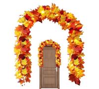 Guirlande d'automne Extérieur,avec Lumières LED et Longueur de 175 cm - Décoration de Lierre à Feuilles d'Érable pour Intérieur Extérieur Escalier Cheminée Ferme Mariage | Thanksgiving Halloween Noël