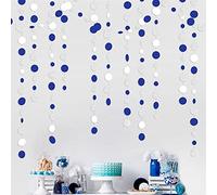 Guirlande de 15,7 m en papier à pois bleu marine et blanc argenté à suspendre pour anniversaire, mariage, fête prénatale, thème pirate