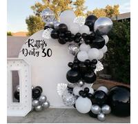 Guirlande de Ballons - Décoration de Fête - Noir, Blanc, Argent - 103 Ballons - Avec Confettis - Mariage