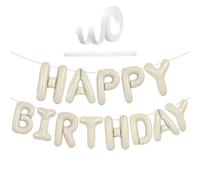 Guirlande de ballons en aluminium « Happy Birthday » de 40,6 cm, couleur crème, lettres neutres mates, guirlande de ballons réutilisables en mylar pour décorations d'anniversaire bohème minimalistes