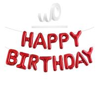 Guirlande de ballons en aluminium rouge « Happy Birthday » de 40,6 cm, ballons métalliques avec ficelle et paille, guirlande de ballons en mylar réutilisable pour décorations de fête d'anniversaire