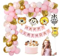 Guirlande de Ballons - Jungle - Rose - Animaux Safari - Décoration Réutilisable - Anniversaire Fille