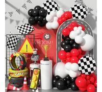 Guirlande de ballons, voiture de course, décoration de fête, 116 pièces, rouge, noir, blanc, avec ballon en aluminium de course, pour garçons, baby shower, voiture de course, décoration de fête à