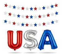 Guirlande de bannière du jour de l'indépendance des États-Unis - Ballons en aluminium rouge, blanc et bleu de 45,7 cm avec guirlande d'étoiles pour décorations de fête du 4 juillet, réunions de