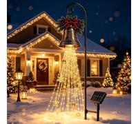 Guirlande de cloche de Noël en cascade, éclairage solaire d’extérieur | LED blanc chaud qui s’écoule : guirlande solaire avec motifs étoiles et neige, étanche, s’allume automatiquement