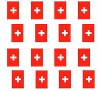 Guirlande de drapeaux suisse de 10 m de long - Drapeau du pays international - 20 x 30 cm - Pour fans de football - Pour tous les temps - Drapeaux du monde entier