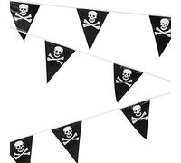 Guirlande de fanions de pirate en plastique de 6 m - Décorations de fête sur le thème des pirates - Motif crâne et os croisés - 0,3 x 6 m - Halloween Anniversaire - Atmosphère captivante