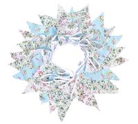 Guirlande de fanions en tissu floral de 12 m | Drapeaux de grande taille | Style shabby chic vintage en coton pour décoration de jardin, fête d'anniversaire, chambre à coucher