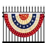 Guirlande de fanions patriotiques - Éventail plissé rouge, blanc, bleu, 9,1 x 1,8 m, bannière de porche avec lumières LED, décoration patriotique extérieure pour clôture de terrasse, facile à