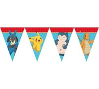 Guirlande de fanions Pokémon de 2,3 m - Décoration pour anniversaire d'enfant et fête - Avec cordon de fixation - 20 x 30 cm - En papier - Guirlande de fanions pour anniversaire d'enfant Pikachu