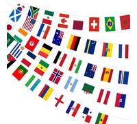 Guirlande de fanions pour la Coupe du Monde, représentant 48 pays, idéale pour la décoration. Tissu, dimensions 20 x 28 cm, longueur totale 21 mètres, lot de 4 pièces