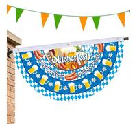 Guirlande de fanions pour l'extérieur 91 x 46 cm Double Oktoberfest | Fanion Demi-Éventail Plissé Bleu Bavarois Pour Bar, Jardin, Cour, Porche, Patio, Porte, Fenêtre Et Mur