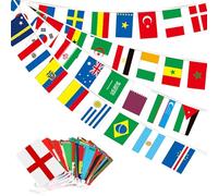 Guirlande de fanions rectangulaires de 48 pays - 15 m - Drapeaux internationaux rectangulaires - Pour décoration de fête de bar