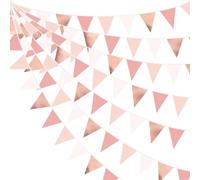 Guirlande de fanions rose or rose de 32 pieds - Décoration de fête en tissu triangulaire - Guirlande de fanions pour anniversaire, mariage, fête prénatale, fête de mariage, anniversaire, extérieur,