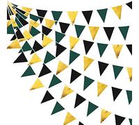 Guirlande de fanions triangulaires en tissu vert foncé, doré, noir, pour anniversaire, mariage, jeux de jungle, fête prénatale, fiançailles, remise de diplôme - 9,7 m
