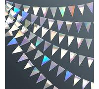 Guirlande de fanions triangulaires irisés double face en papier holographique métallique pour anniversaire, anniversaire de mariage, fiançailles, mariage, enterrement de vie de jeune fille,12 m