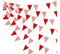 Guirlande de fanions Vichy Rouge à Carreaux triangulaires Blancs de 10,7 m pour Noël, Mariage, Anniversaire, Carnaval, Pique-Nique, Noël, extérieur, Maison, fêtes, Festivals