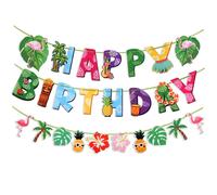Guirlande de fête hawaïenne joyeux anniversaire, bannière de dessin animé flamant rose ananas, décoration de gâteau, décor de fête d'été Luau pour mariage 1Set Happy Birthday