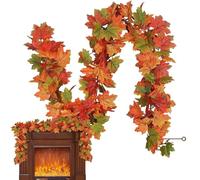 Guirlande de Feuilles d'automne, Guirlande de Feuilles d'automne artificielles - Feuilles d’érable de Ferme Ornement en rotin | Décor coloré pour fête de Mariage à Domicile, décor de Feuille