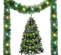 Guirlande de Noël 15 m déco en film alu brillant avec fil lumineux | Guirlande Noël Pour Manteau de Cheminée et Cheminée Extérieur Intérieur Fête Nouvel An Lanternes