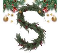 Guirlande de Noël en pin artificiel vert avec baies rouges 1,85 m | Guirlande de décorations de Noël pour table, porche, cheminée, boîte aux lettres, fête, cuisine, bureau, porte, cour