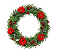 Guirlande de Noël Fleurs Décorations Artificielles 1,5 m avec Baies Rouges | Guirlande Décorative Table Intérieur pour Extérieur Intérieur Fenêtre Porche Manteau Boîte aux Lettres Fête