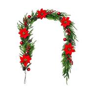 Guirlande de Noël Poinsettia 1,5 M Fleurs Réalistes Décoratives | Guirlande Décorative Table Intérieur pour Extérieur Intérieur Fenêtre Porche Manteau Boîte aux Lettres Fête