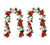 Guirlande De Poinsettia Artificielle Flexible 2pcs 200cm Décoration | Fleurs En Tissu Et Tiges Plastique Structure Flexible Et Utilisable pour cheminée Table Balustrade