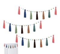 Guirlande de pompons Boho - 3 pièces - Guirlande colorée pour salle de coration pour plafond, mur, porte, tableau - Décoration pour mur, plafond, porte, photographie