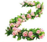 Guirlande de roses artificielles de 2,5 m - Guirlande de fleurs réalistes en soie pour décoration de mariage, fleurs artificielles à suspendre avec 9 têtes de rose pour décoration murale de maison