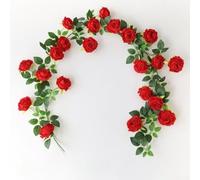 Guirlande de roses artificielles réalistes de 1,9 m avec 21 fleurs pour maison, jardin, mur, fête de mariage, décoration de vacances en couleur rose rouge (rouge)