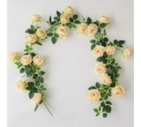 Guirlande de roses artificielles réalistes de 1,9 m avec 21 fleurs pour maison, jardin, mur, fête de mariage, décoration de vacances en couleur rose rouge (jaune clair)