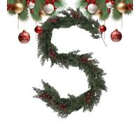 Guirlande de sapin de Noël - 183 cm - Baies rouges artificielles | Guirlande de pin pour cheminée, porche, cheminée, boîte aux lettres, porte, cour, cuisine, bureau, bibliothèque, festival