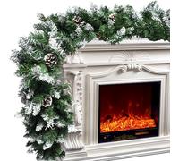 Guirlande de sapin vert enneigée de 2,7 m avec pommes de pin pour décoration de la maison, guirlandes de Noël artificielles pour sapin de Noël, escaliers, cheminées, décoration de jardin, guirlande