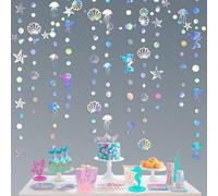 Guirlande de sirène iridescente de 4 m avec méduses, coquillages, étoiles de mer, faux perles et banderole holographique en papier pour une fête d'anniversaire arc-en-ciel, enterrement de vie de jeune