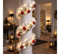 Guirlande de Noël Guirlande de Noël blanche Guirlande de sapin avec éclairage 5m, IP44 intérieur extérieur, 36 boules de sapin de Noël or rouge, LED blanc, L 500 cm