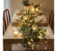 Guirlande d'eucalyptus artificiel, guirlande de vignes de verdure avec lumière LED, 1,8 m, fausse plante de verdure à suspendre pour Noël, mariage, arche de fond, table, cheminée, escalier, intérieur