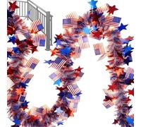 Guirlande du Memorial Day - Décoration Patriotique du 4 Juillet pour Balustrade de Balcon | Guirlande Drapeau National 10 m avec Lumières - pour fête d'intérieur, Rampe, Balcon, Cadre Porte