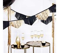 Guirlande en papier à franges noires et dorées 3 m pour anniversaire - Noir - Taille Unique