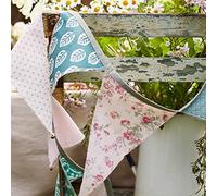 Guirlande en Tissu Vert et Rose - 3m | Fanions Triangulaires, Coton Biologique Upcyclé 100%, Décorations Florales, Chambre Enfant, Décoration Maison, Pâques