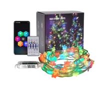 Guirlande Étoile LED 10m RGB 66 lampes, câble transparent monobloc, USB + réponse au son, ambiance terrasse/balcon
