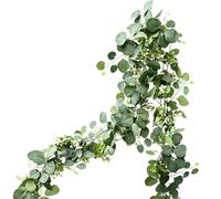 Guirlande Eucalyptus Artificiel 180cm avec Fleurs Artificielles et Lierre Artificiel pour Deco Mariage Champetre, Couronne Eucalyptus et Decoration Dolce Vita, Guirlande Feuilles Artificielles