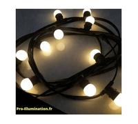 Guirlande extérieure guinguette IP65 30M 30 ampoules plastique 1W LED blanc chaud câble caoutchouc noir professionnelle