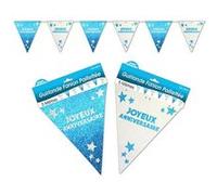 Guirlande fanion - Joy - Anniversaire - Bleu métallique et blanc - 6m - 9 fanions en carton