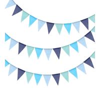 Guirlande Fanion Bleu, 12M Fanion Bleu Jute Banderole Guirlande Extérieur Intérieur pour Anniversaire Baptême Mariage Jardin Fête Décoration