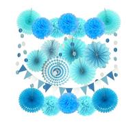 Guirlande Fanion de Fête Nautique en Papier, Lot Décoratif Réutilisable | Installation Rapide, Décor pour Classe ou Thème Marin, avec Éventails, Pompons Papier, Guirlande et Fanions