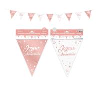 Kit Guirlande Fanion Anniversaire Rose Gold métallique et Blanche 6m (x1) REF/GFM00RG