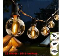 Guirlande Guinguette Exterieure G40,15M Guirlande Lumineuse Extérieur avec 15+1LED Ampoules Imperméable,Blanc Chaud Chaîne Lumiere